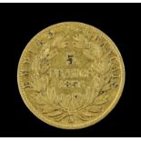 Napoleon III 1856 French 5 Franc gold coin