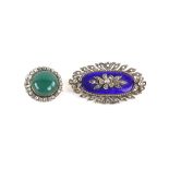 Two antique mourning brooches, including a circular dyed green agate and diamond brooch,