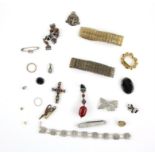 Antique and silver costume jewellery, including a Victorian silver anchor brooch,