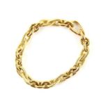 Modern gold fancy bracelet, with a repeating pattern of two textured gold links and three polished