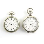 Elgin, an open face pocket watch with signed white enamel dial, Roman numeral hour markers,