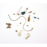 Mixed group of jewellery including two bracelets, a pair of pearl drop earrings and a brooch,