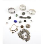 Silver bangles and antique costume jewellery, including a Scottish thistle brooch,