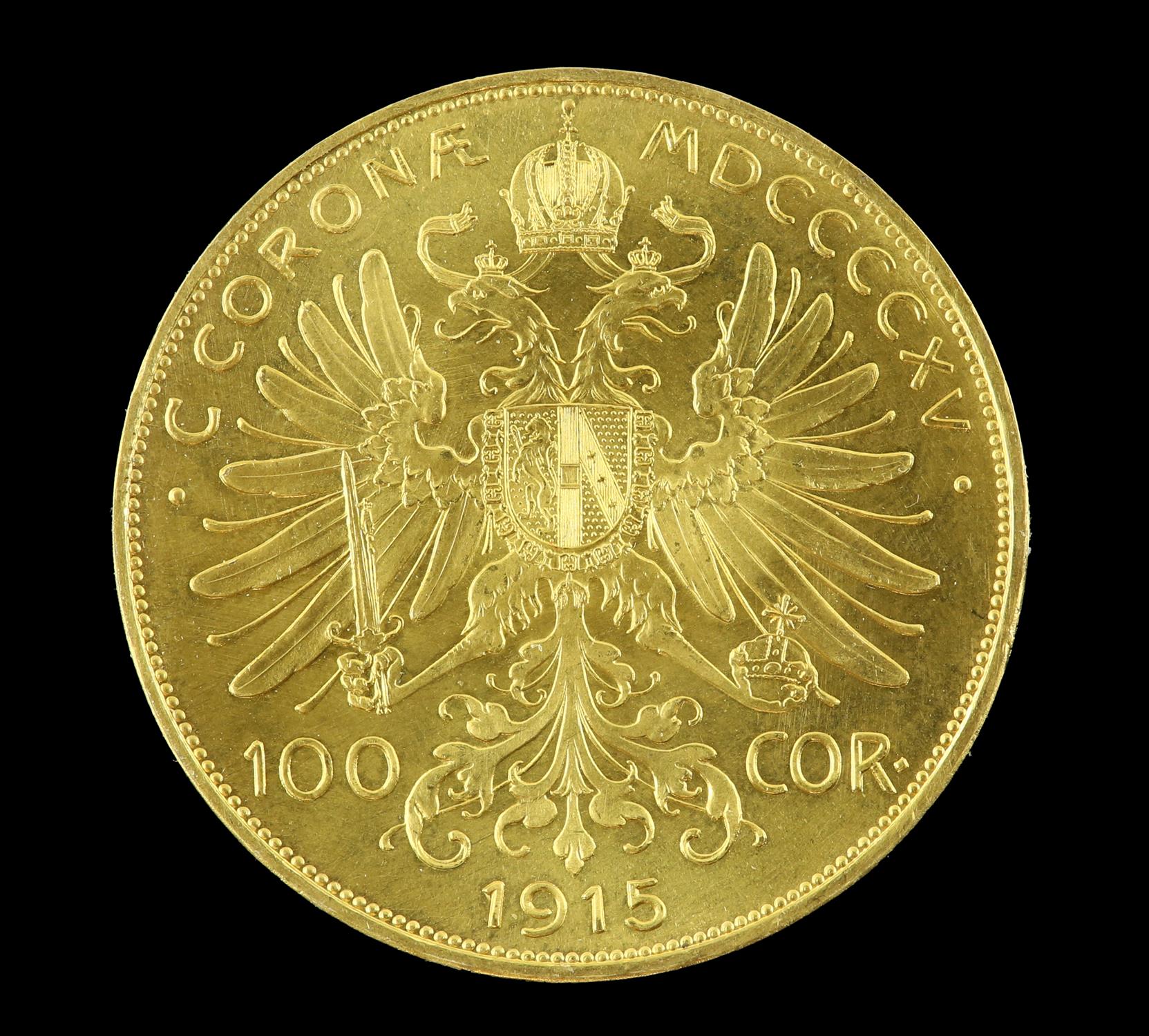 Austria gold 100 Corona 1915 official restrike