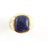 Lapis lazuli signet ring, lapis lazuli measuring 14.05 x 12.06mm, in a wide tapering 9 ct band,