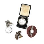 Kendal and Dent a silver open face pocket watch, the white enamel dial with Roman numeral hour