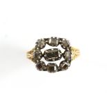 Antique diamond set ring, set with table, old cut and rose cut diamonds, mounted in silver,