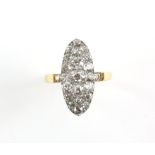 Late 19th C old cut diamond panel ring, set with twenty-three old cut diamonds, estimated total