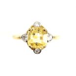 Yellow sapphire and diamond dress ring, central cushion cut yellow sapphire, estimated total weight