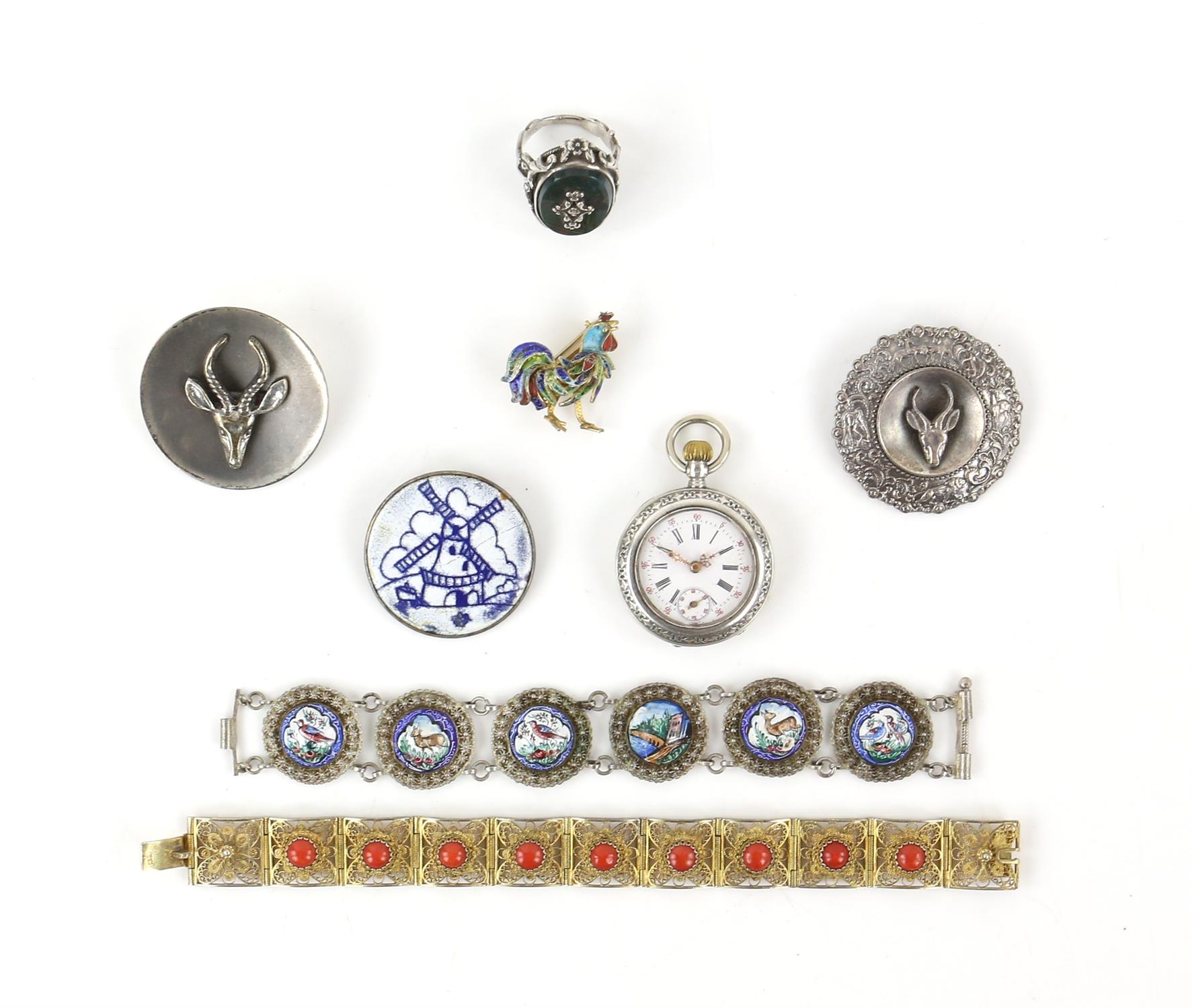 Mixed group of silver and costume jewellery, including a Joop Schilt Holland ceramic and silver