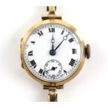 Vertex watch company, a ladies gold wristwatch, the circular enamelled dial with Roman numeral hour