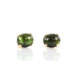 Oval cabochon cut green tourmaline stud earrings, total estimated weight 10.00 carats,