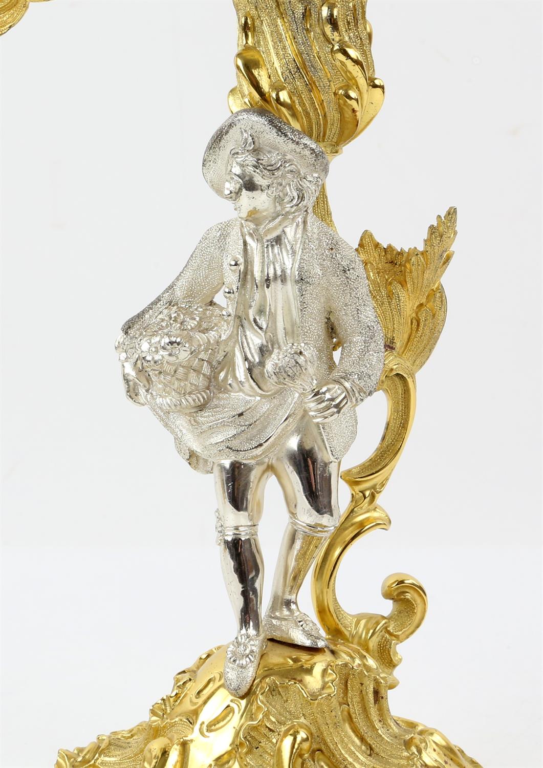 A pair of Mappin and Webb Rococo style silver gilt 2 branch figural candelabra modelled as a woman - Image 4 of 10