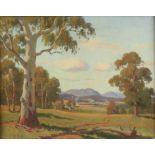 Australian School, landscape with gum trees, oil on canvas-board, 41cm x 51cm