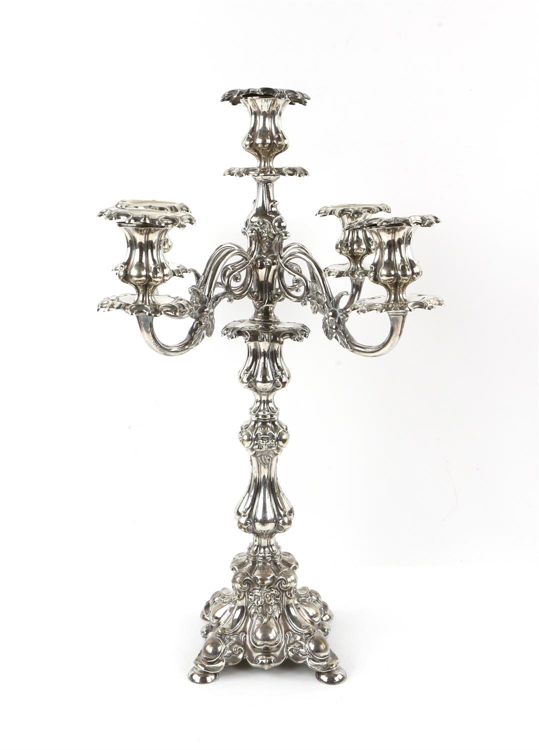 Pair of German silver plated five-light candelabra by Henniger, on waisted columns, - Image 10 of 11