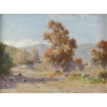 Guillermo Grossmacht (Chilean, 1877-1964), landscape with trees and mountains beyond, signed,