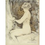 Allan Davidson (British, 1873-1932), seated nude, signed, oil on paper, 22cm x 16.5cm,