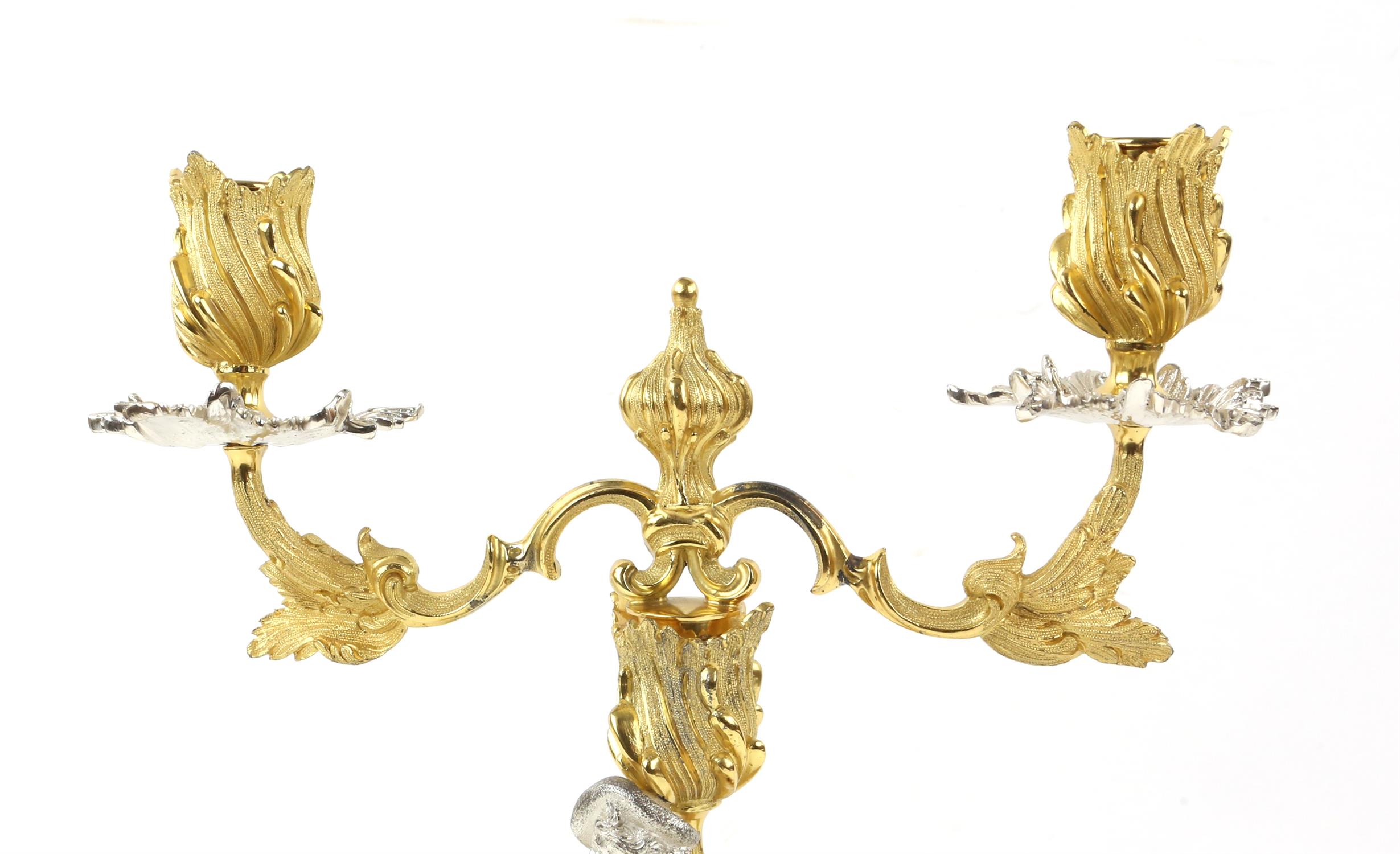 A pair of Mappin and Webb Rococo style silver gilt 2 branch figural candelabra modelled as a woman - Image 5 of 10