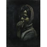 Yasdanpanah, Iranian 20th century, portrait of a young woman wearing a head scarf, signed,