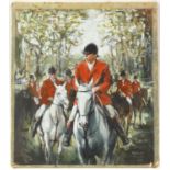 § Nicholas Tolley (British, b. 1958), huntsmen on horseback, signed and dated '89, oil on board, 21.