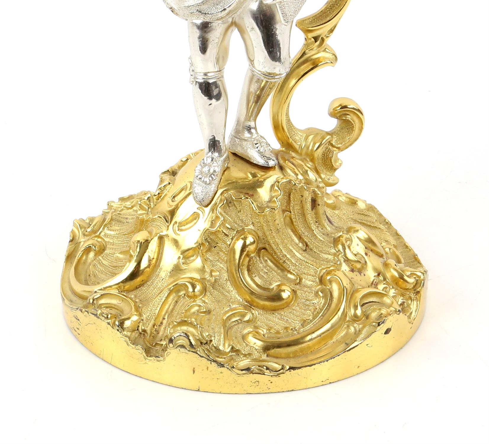 A pair of Mappin and Webb Rococo style silver gilt 2 branch figural candelabra modelled as a woman - Image 6 of 10