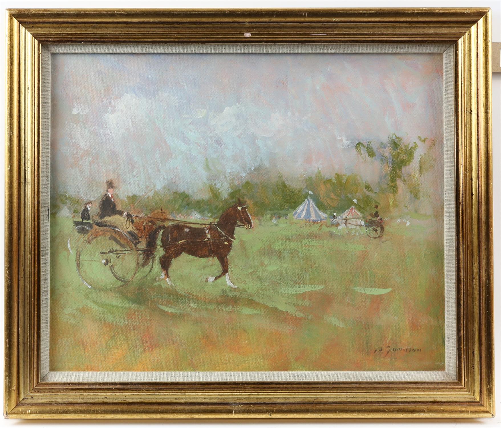 Peter Jamieson (British, b. 1945), 'Gig at the Aylesham Show', signed, oil on board, 29cm x 36. - Image 2 of 4