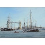§ Michael John Hunt, British b. 1941, Thames view with Tower bridge, signed, oil on canvas,