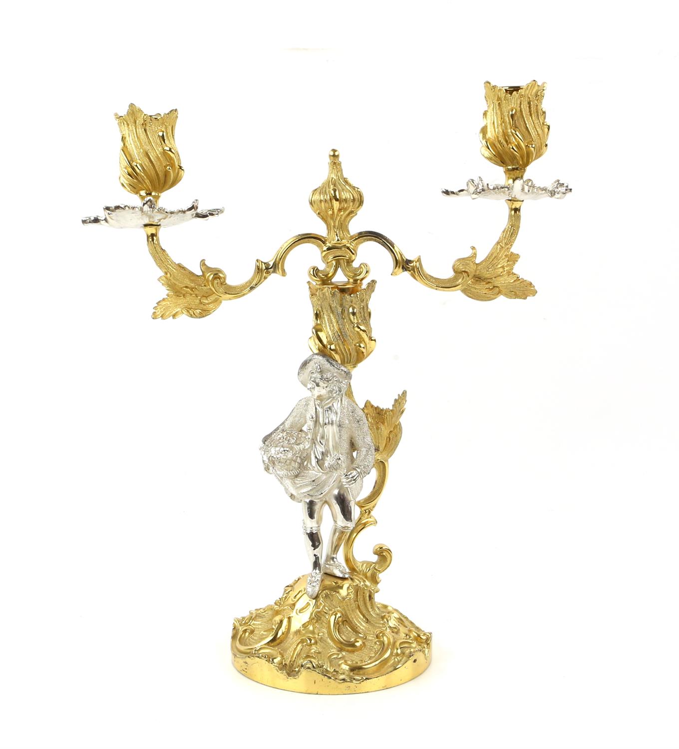 A pair of Mappin and Webb Rococo style silver gilt 2 branch figural candelabra modelled as a woman - Image 2 of 10