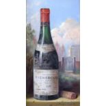 § Raymond Campbell (British, b.1956). Still life of a bottle of Richebourg wine, signed lower right.