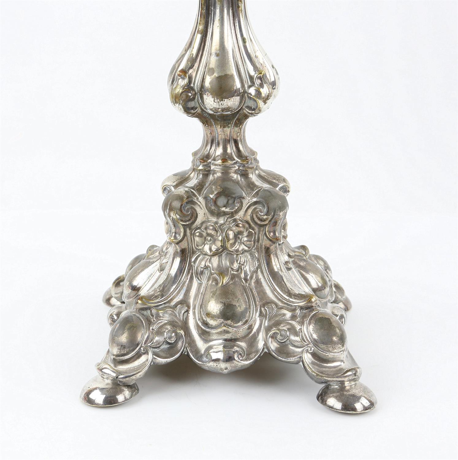 Pair of German silver plated five-light candelabra by Henniger, on waisted columns, - Image 8 of 11