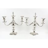 Pair of three light silver plated candelabra by Elkington & Co. ,fruit stand, water jug, egg cups,