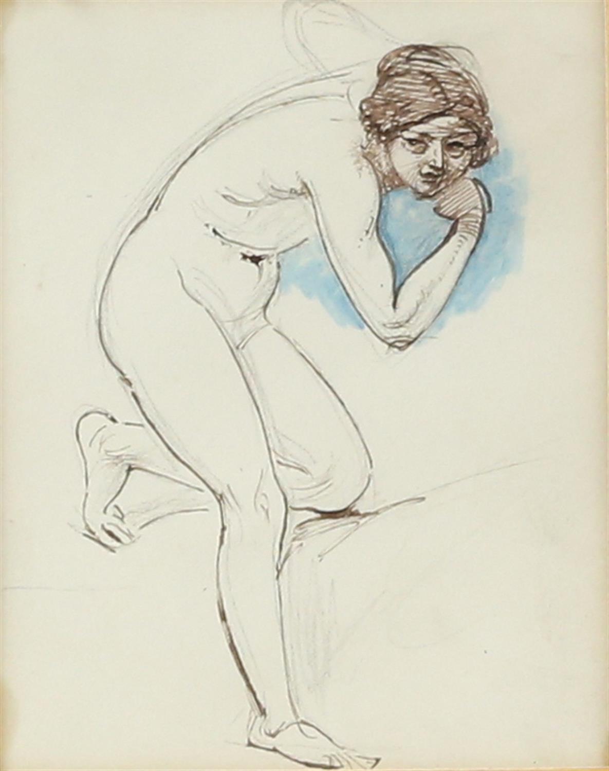 William Edward Frost (British, 1810-1877), five nude studies, ink and watercolour, - Image 4 of 8