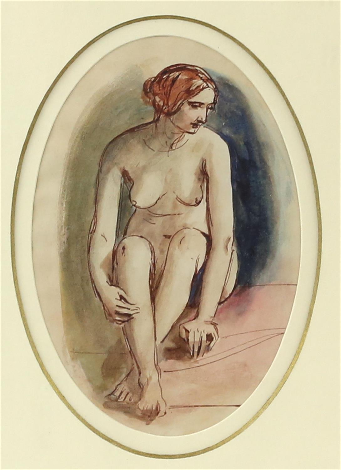 William Edward Frost (British, 1810-1877), five nude studies, ink and watercolour, - Image 2 of 8