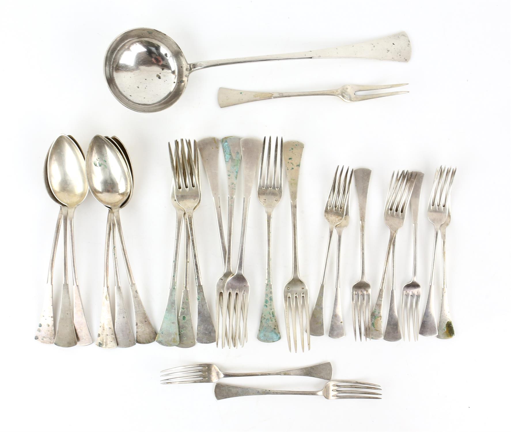 Part canteen of Austrian silver cutlery comprising, serving spoon, 8 table forks, 11 desert forks, - Image 2 of 5