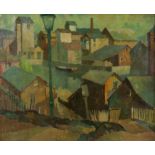 Clifford Charman, (British 1910-1993), 'English Town', oil on canvas, 46cm x 57cm,