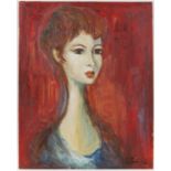 Portrait of a Lady. 20th century Continental school. Oil on board. Indistinctly signed lower right.