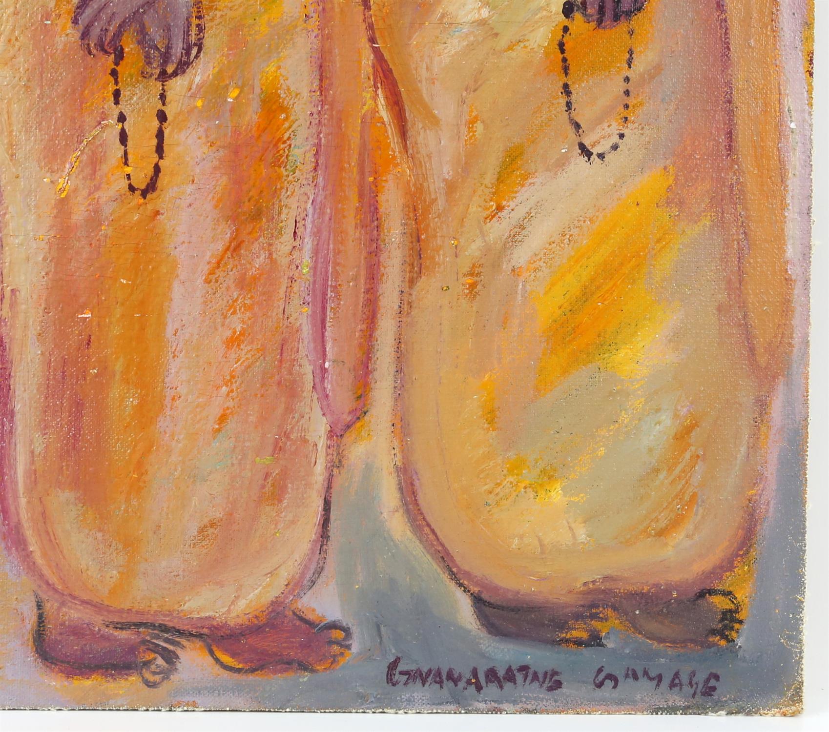 20th century Indian School, three robed standing figures with Mala beads, indisitinctly signed, - Image 2 of 3