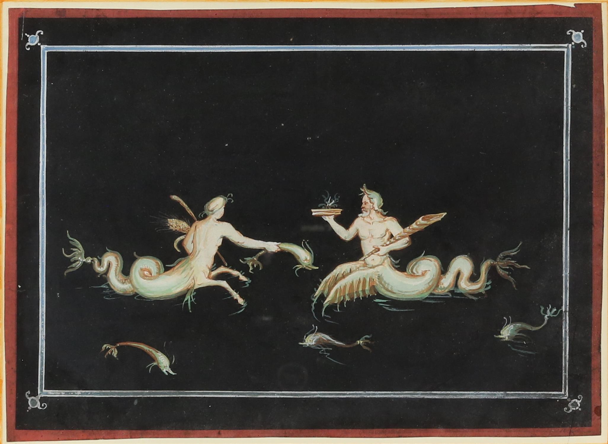 19th century Italian School, Pompeiian wall decoration for an interior, 22cm x 16.5cm, and another, - Image 3 of 7