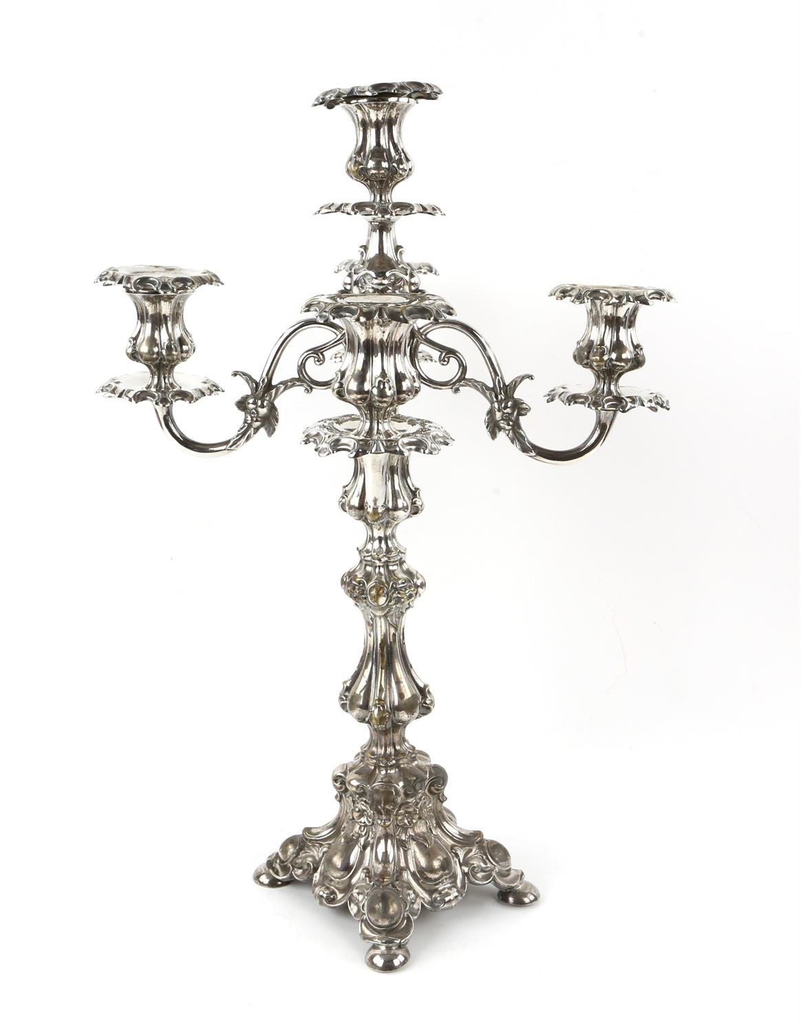 Pair of German silver plated five-light candelabra by Henniger, on waisted columns, - Image 3 of 11