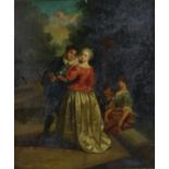 19th century Continental school, scene of two pairs of courting lovers in outdoor setting, unsigned,