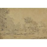 Patrick Nasmyth (British, 1787-1831), landscape with farm house and trees, signed, pencil drawing,