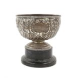 Edward VII silver presentation footed bowl of circular form with floral repousse decoration and