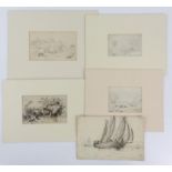 Four 19th century scenes comprising, 'Clifford Bridge May 17th 1845', pencil drawing, 7cm x 11cm,