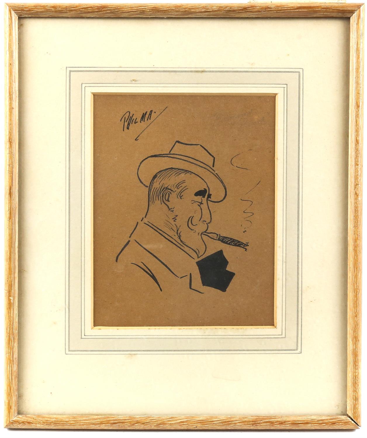 Phil May R.I. (British, 1864-1903) 'Edward VII', ink drawing, signed. 15 x 12cm. Framed and glazed. - Image 2 of 4