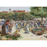 William Wiehe Collins, British 1862-1951, 'Erfurt', market scene, signed and dated 1900,