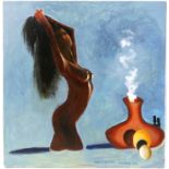 John Mackay (British 20th/21st century), nude stretching beside a vase, signed and dated 2014,