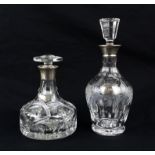 Collection of silver to include two cut glass decanters with silver collars and decanter label