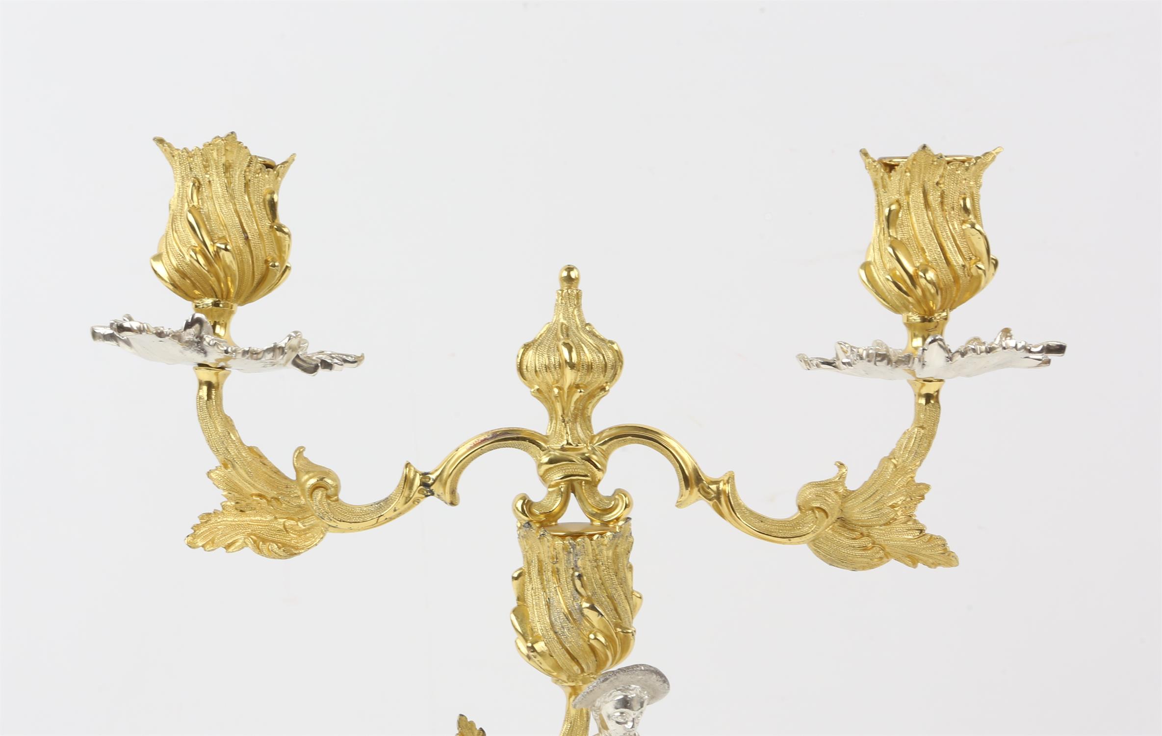 A pair of Mappin and Webb Rococo style silver gilt 2 branch figural candelabra modelled as a woman - Image 9 of 10