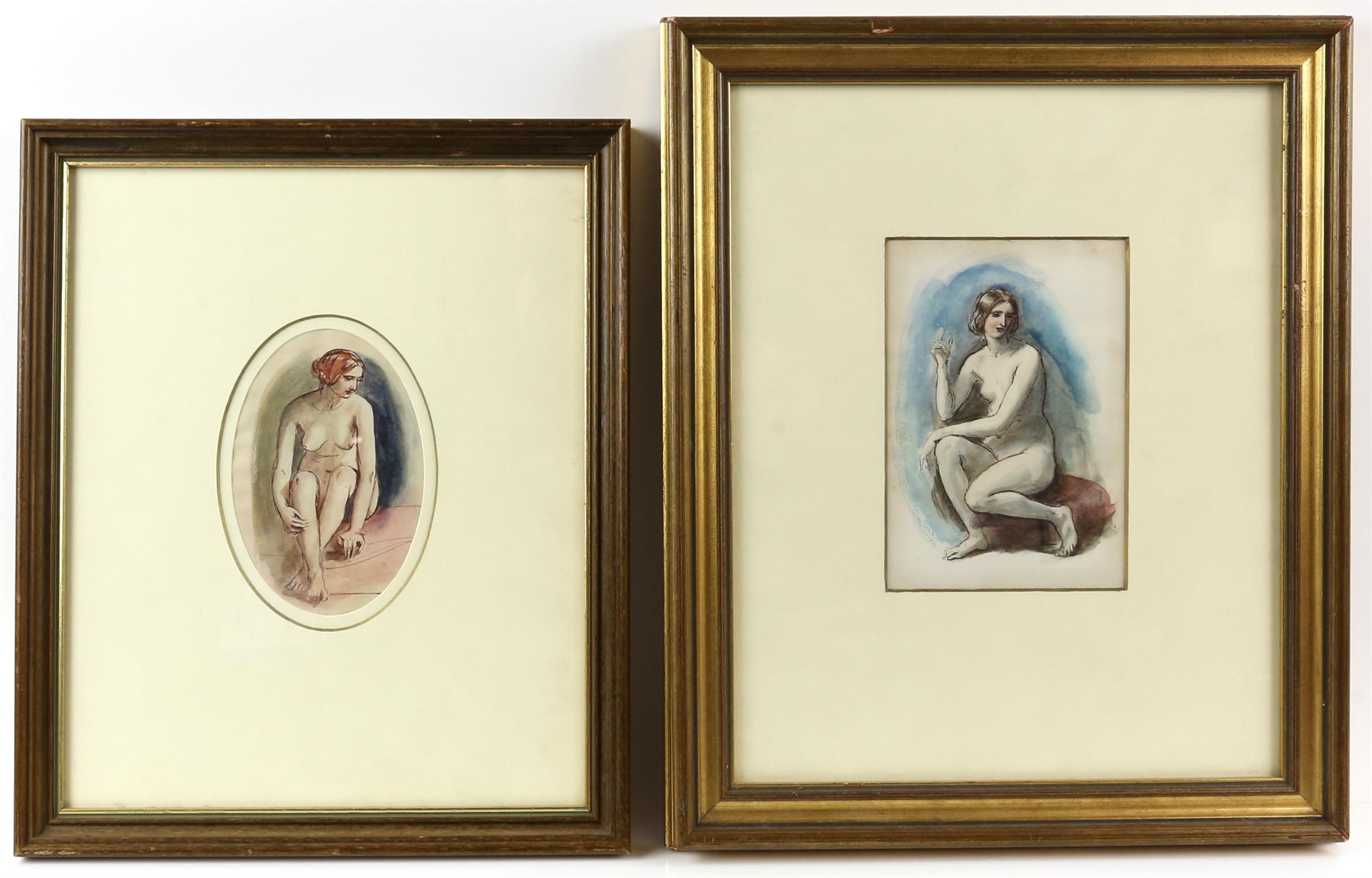 William Edward Frost (British, 1810-1877), five nude studies, ink and watercolour, - Image 6 of 8