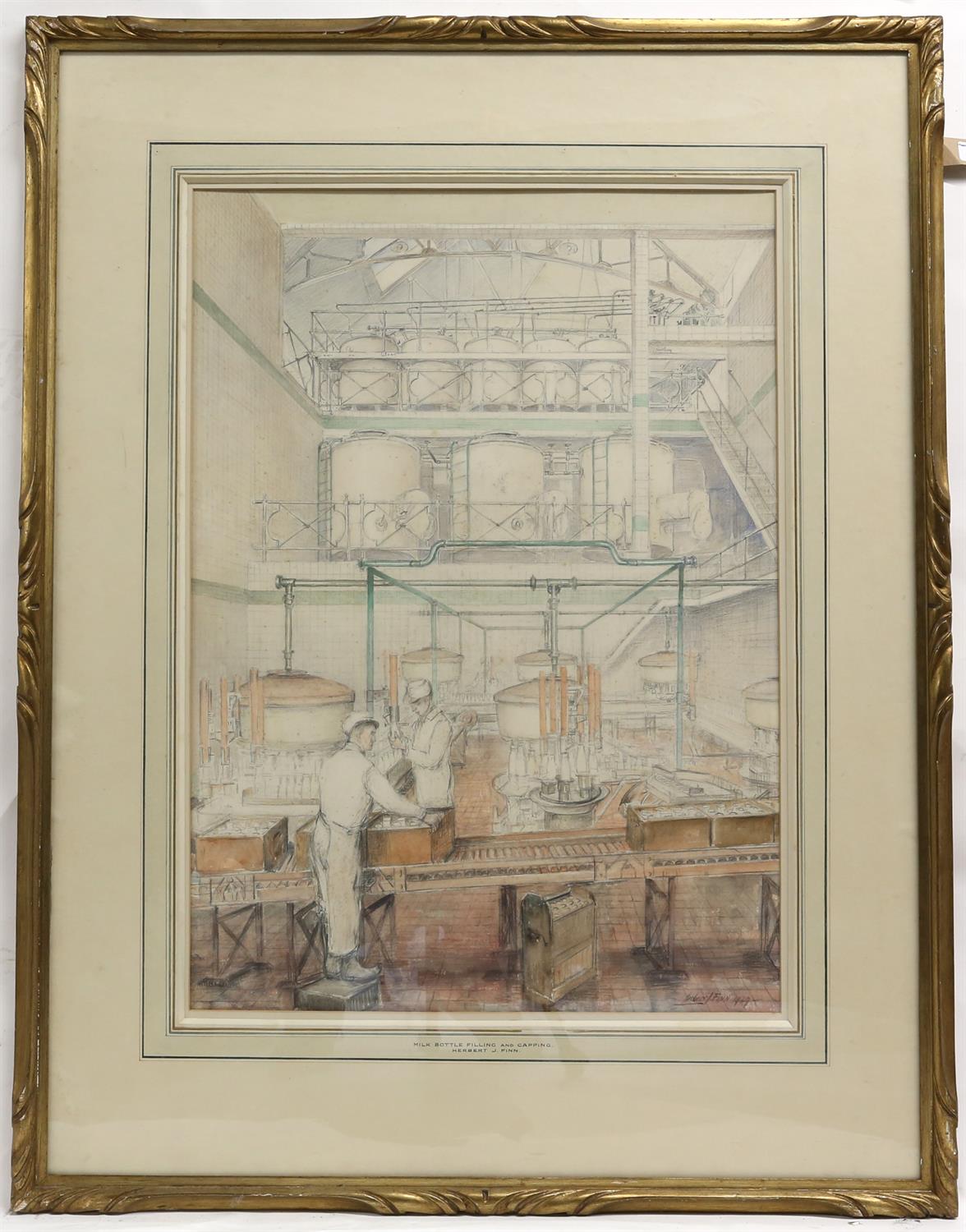 Herbert John Finn (1860-1942), 'Milk Bottle Filling and Capping', watercolour and pencil, - Image 2 of 2